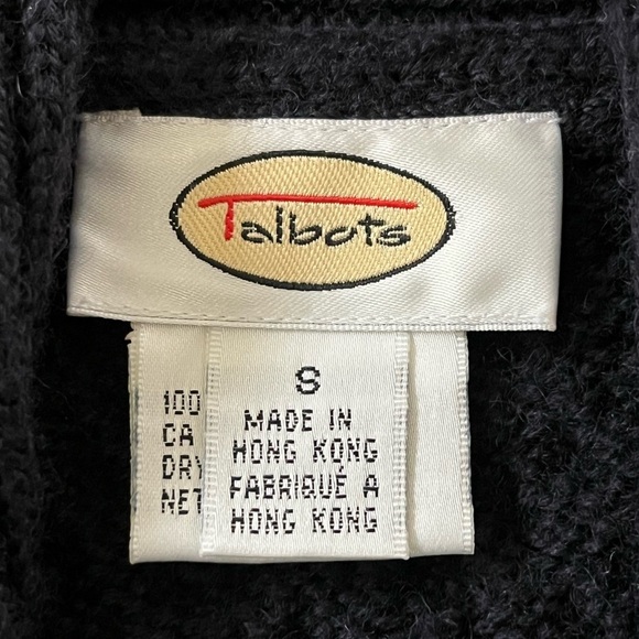 Talbots Navy Cable Knit Cardigan Sweater Chunky Oblong Wooden Buttons S - Picture 10 of 14